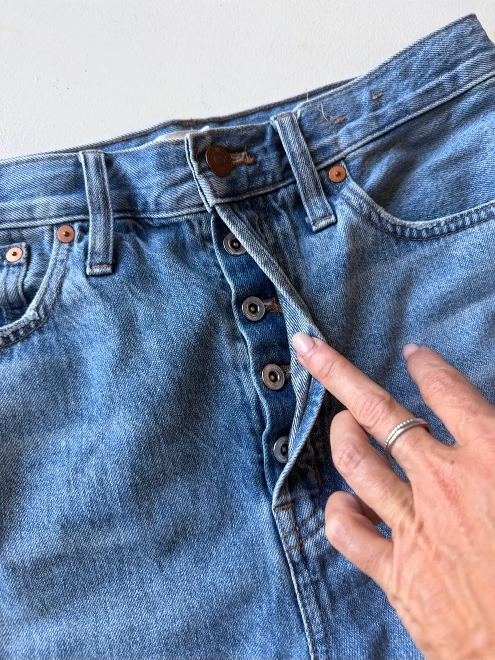Madewell high rise long denim shorts
